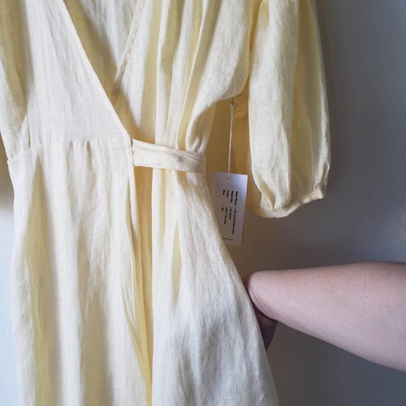 At Dawn Yellow Linen Wrap Dress NWT Extra Small - Picture 9 of 13